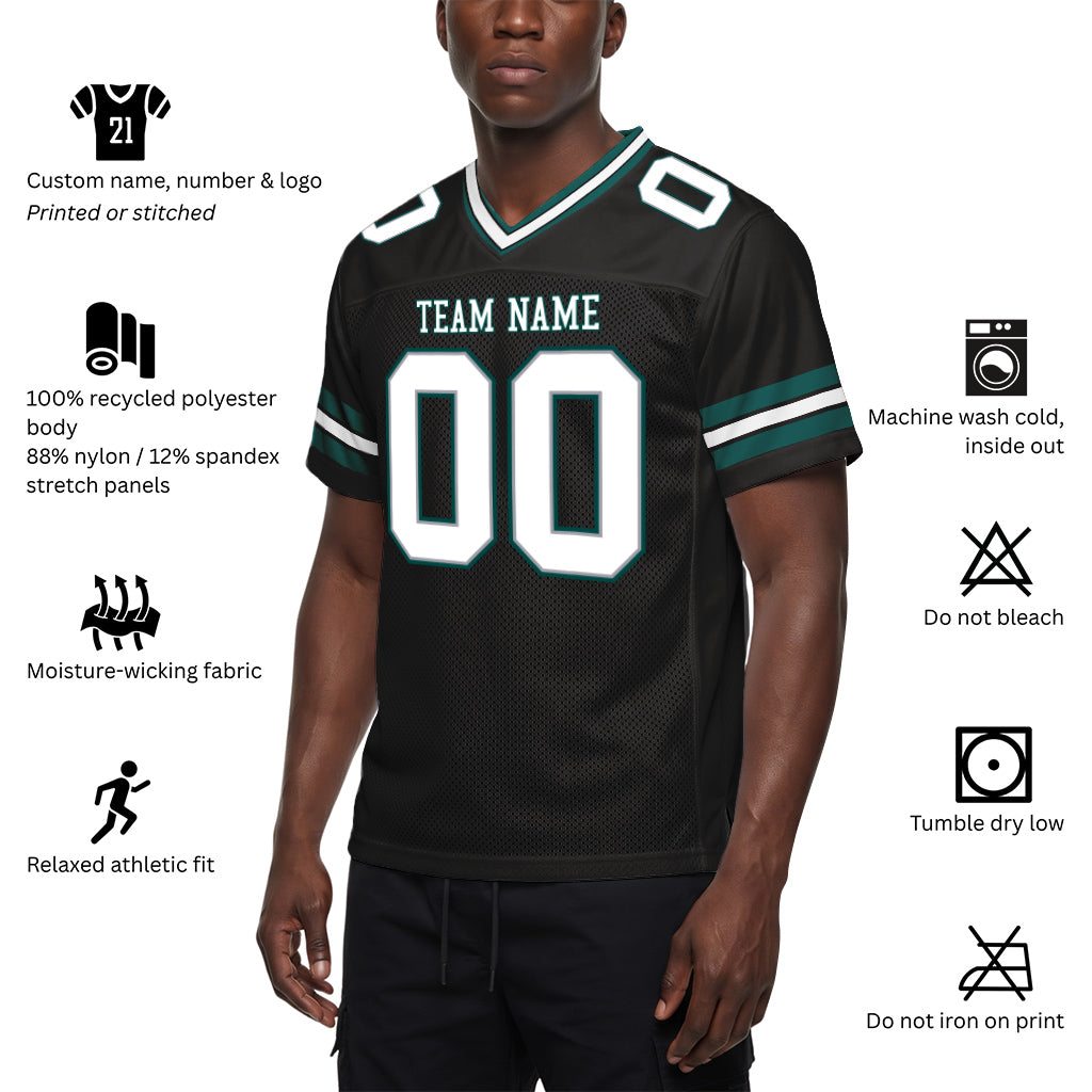 Custom Black White Gray-Midnight Green Mesh Football Jersey