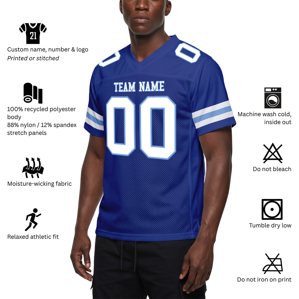 Custom Royal White-Light Blue Mesh Football Jersey