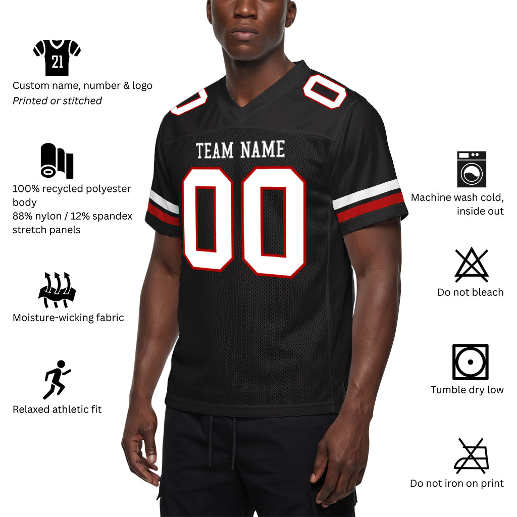 Custom Black White-Red Mesh Football Jersey