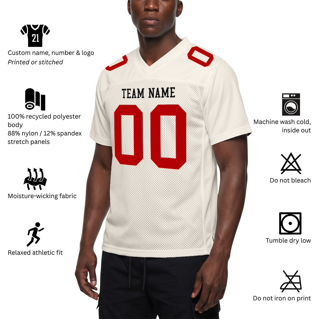 Custom Cream Red Mesh Football Jersey