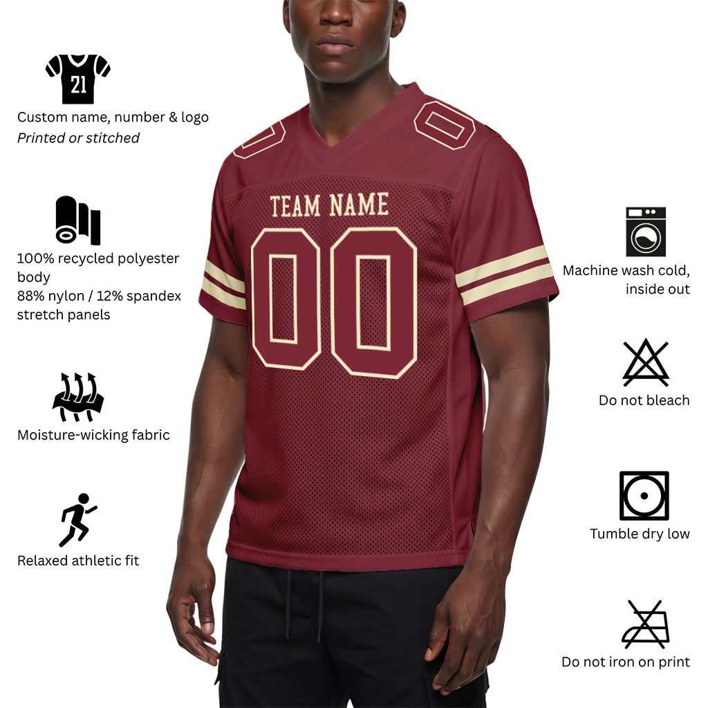 Custom Burgundy Burgundy-Cream Mesh Football Jersey