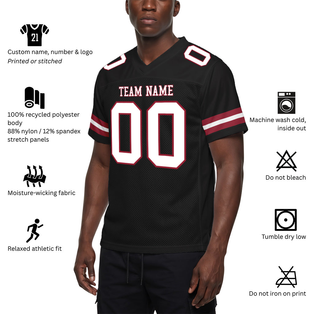 Custom Black White-Cardinal Mesh Football Jersey
