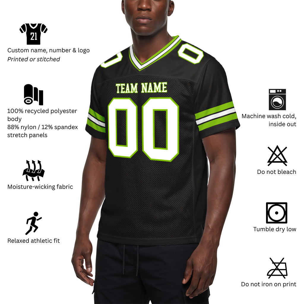Custom Black White-Neon Green Mesh Football Jersey