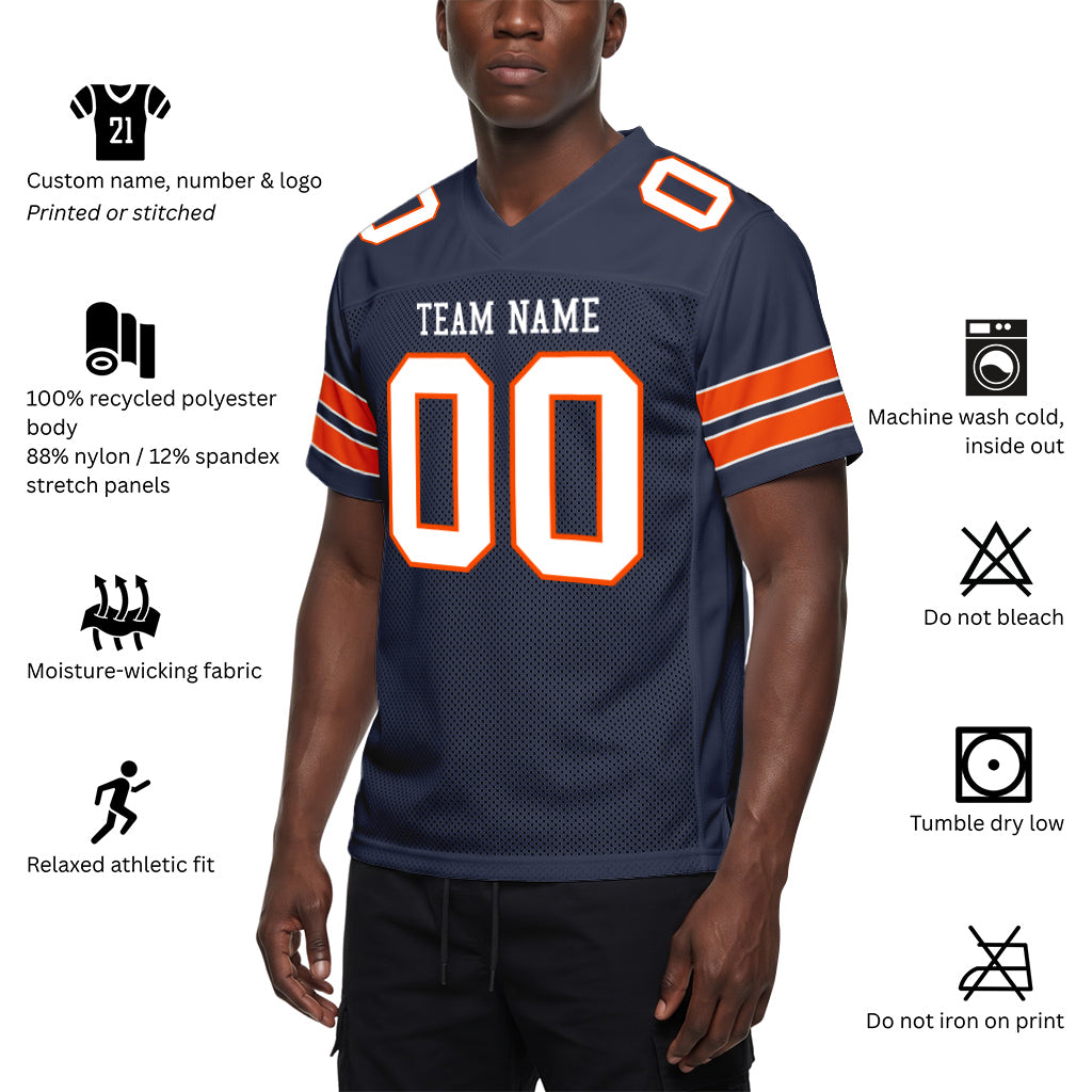 Custom Navy White-Orange Mesh Football Jersey