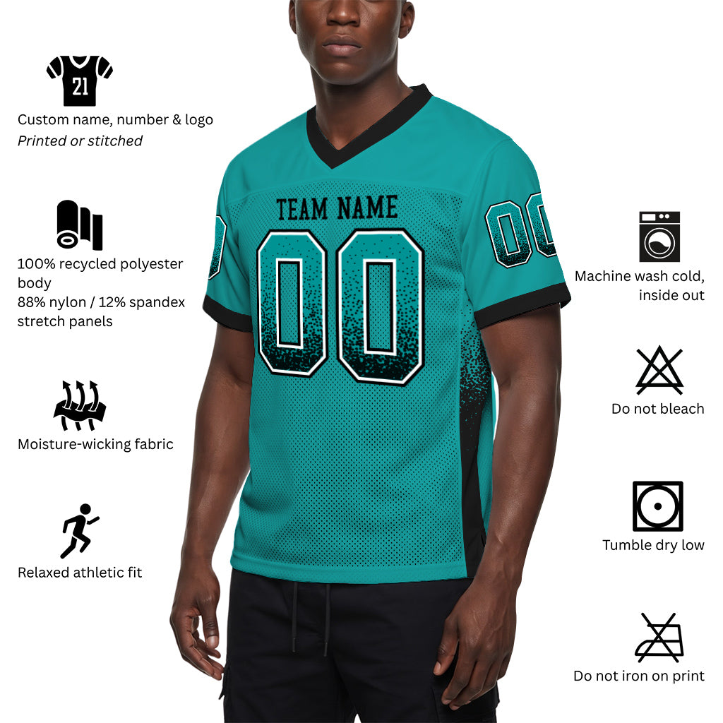 Custom Aqua Black-White Mesh Drift Fashion Football Jersey