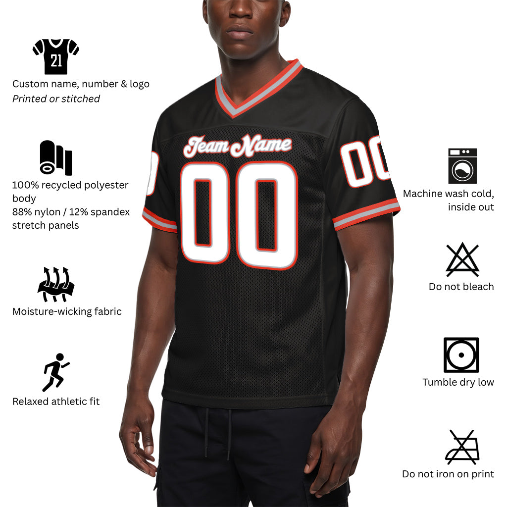 Custom Black White-Orange Mesh Throwback Mesh Football Jersey