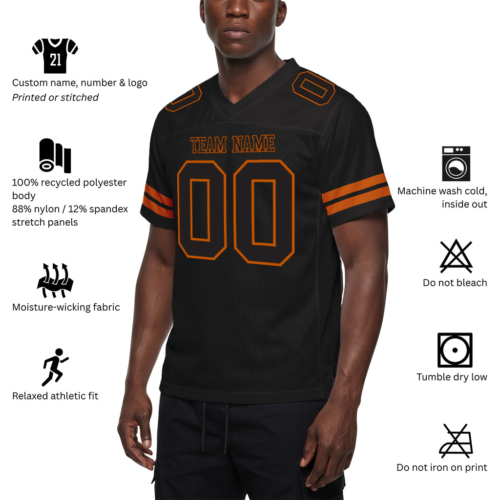 Custom Black Black-Texas Orange Mesh Football Jersey