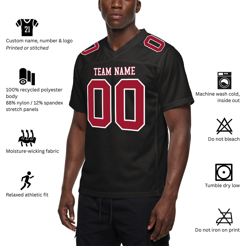 Custom Black Cardinal-White Custom Name Mesh Football Jersey