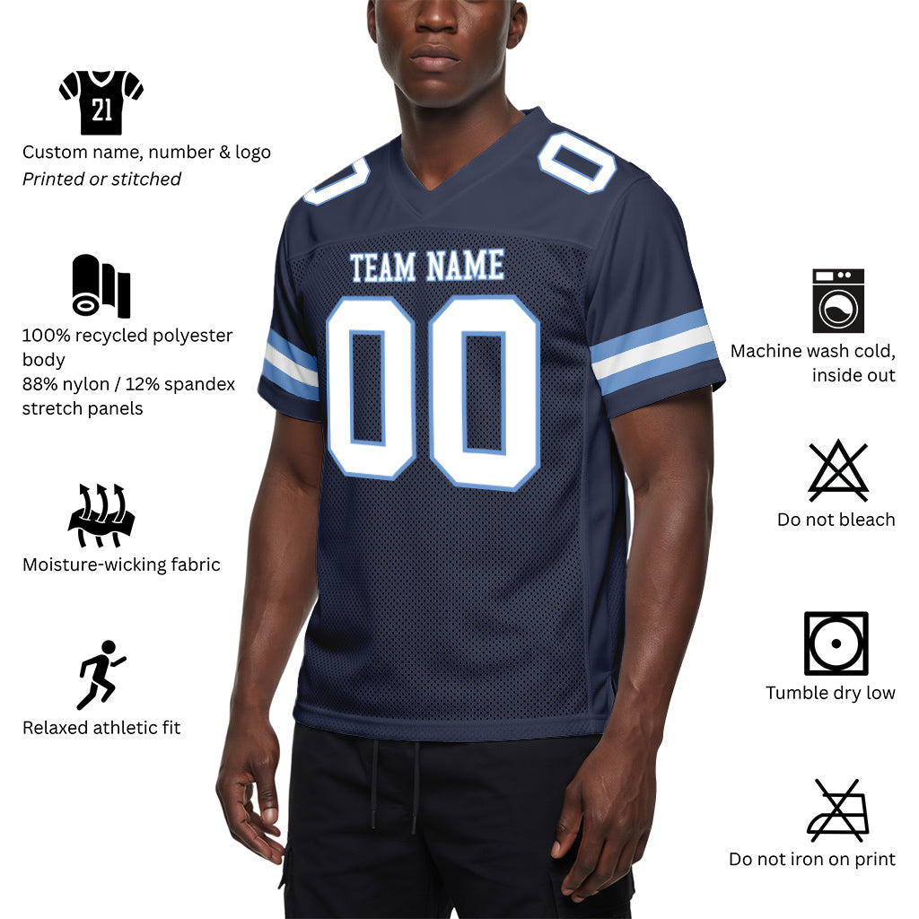 Custom Navy White-Light Blue Mesh Football Jersey