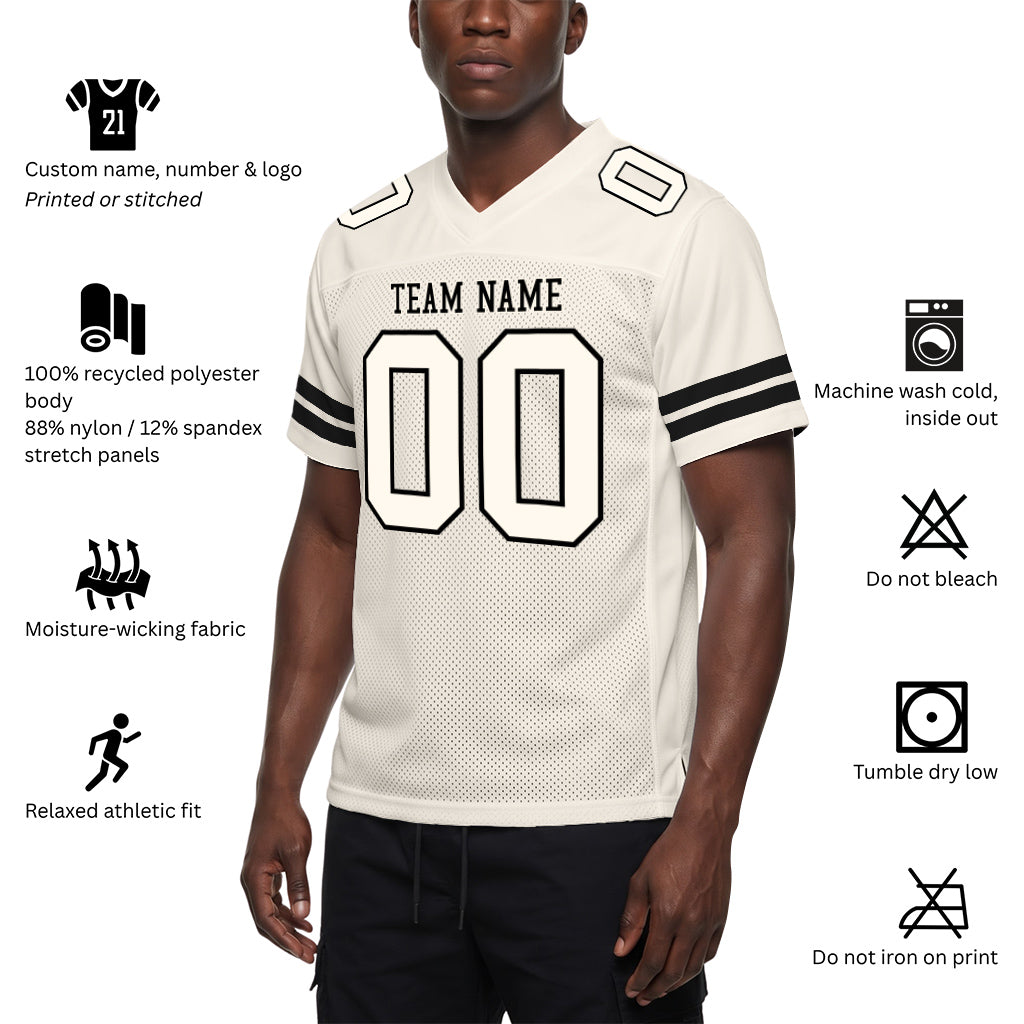 Custom Cream Cream-Black Mesh Football Jersey