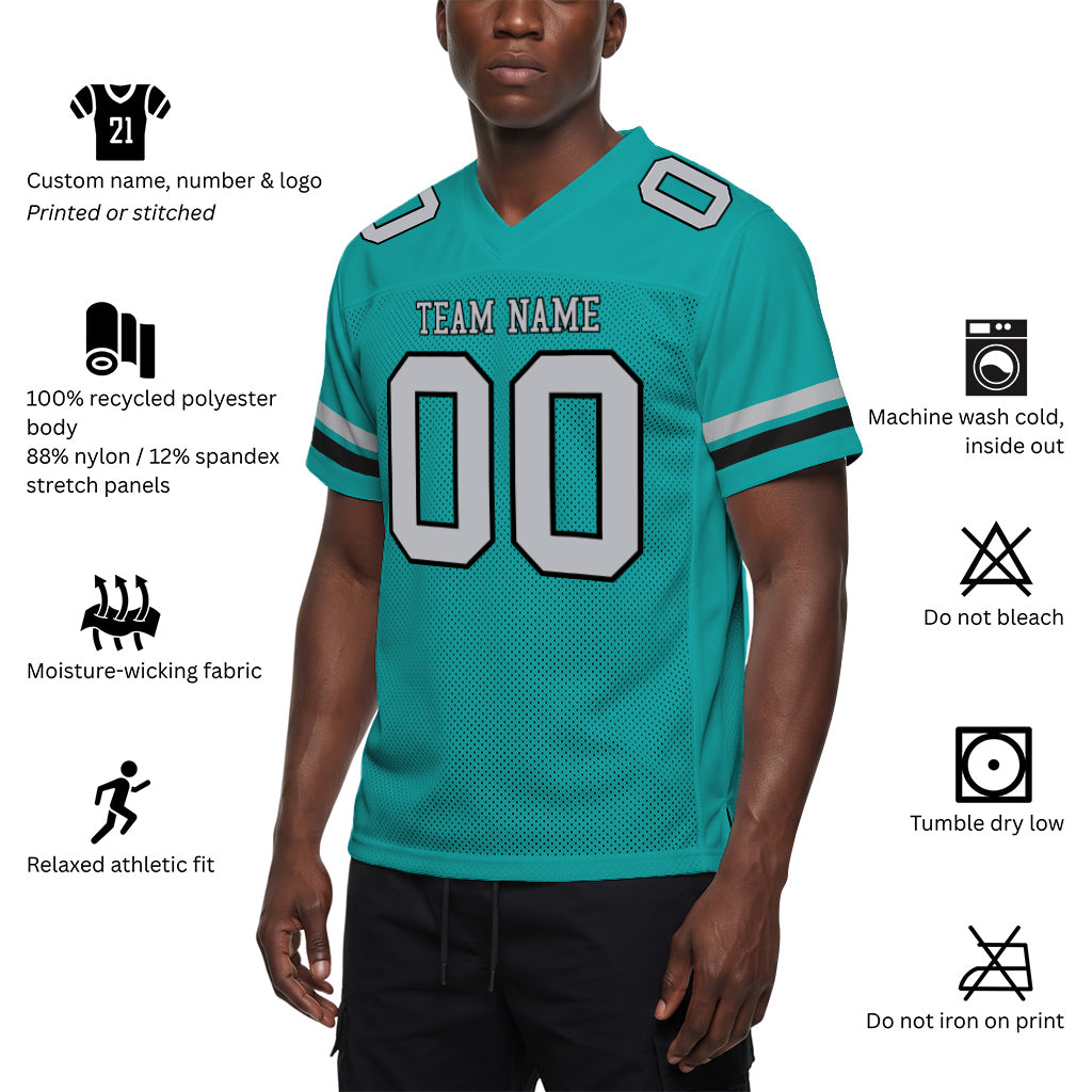 Custom Aqua Gray-Black Mesh Football Jersey