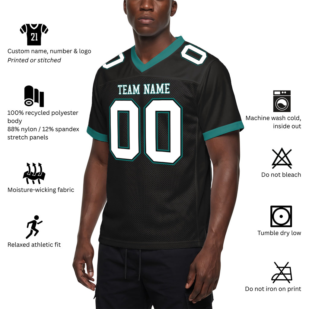 Custom Black White-Midnight Green Mesh Football Jersey