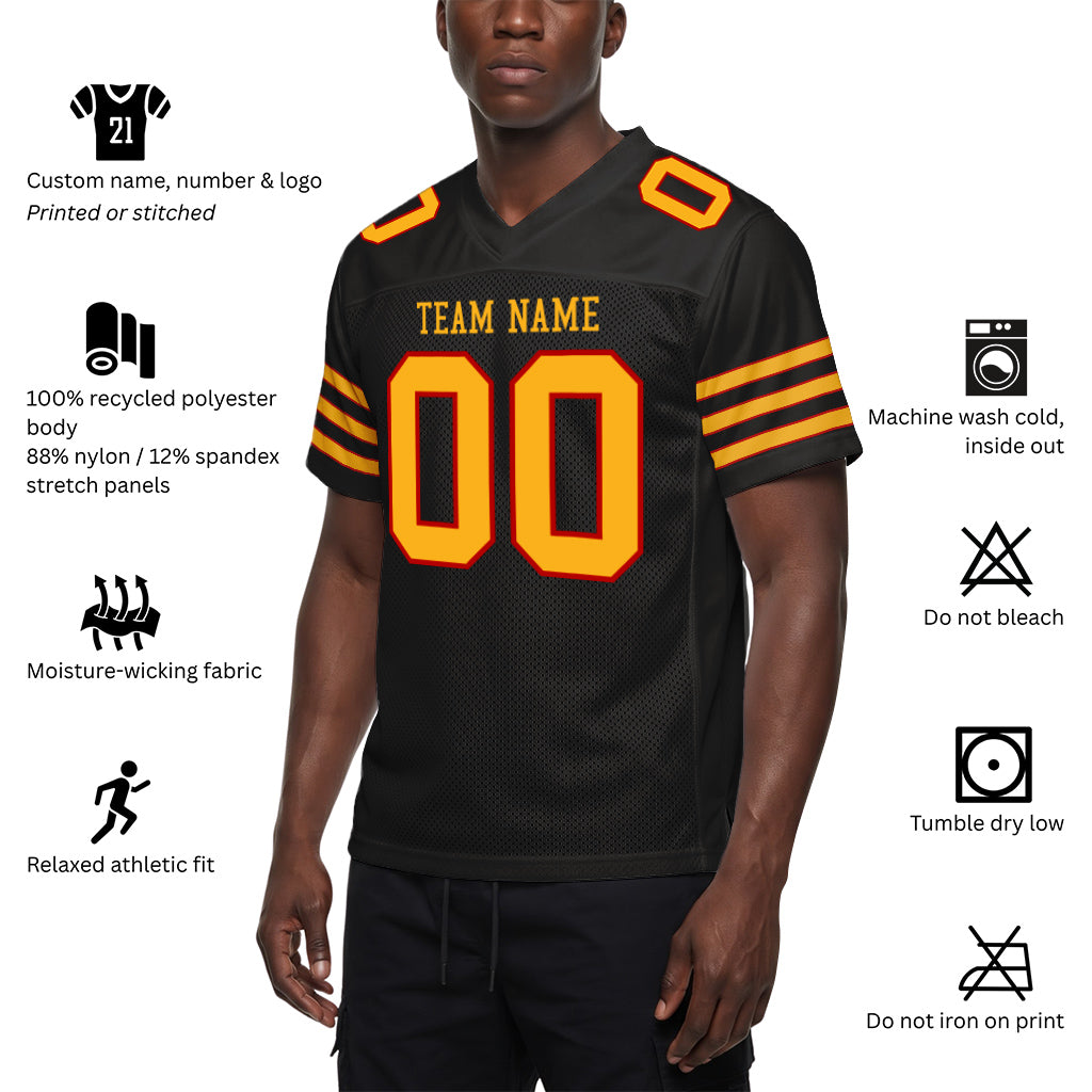 Custom Black Gold-Scarlet Custom Name Mesh Football Jersey