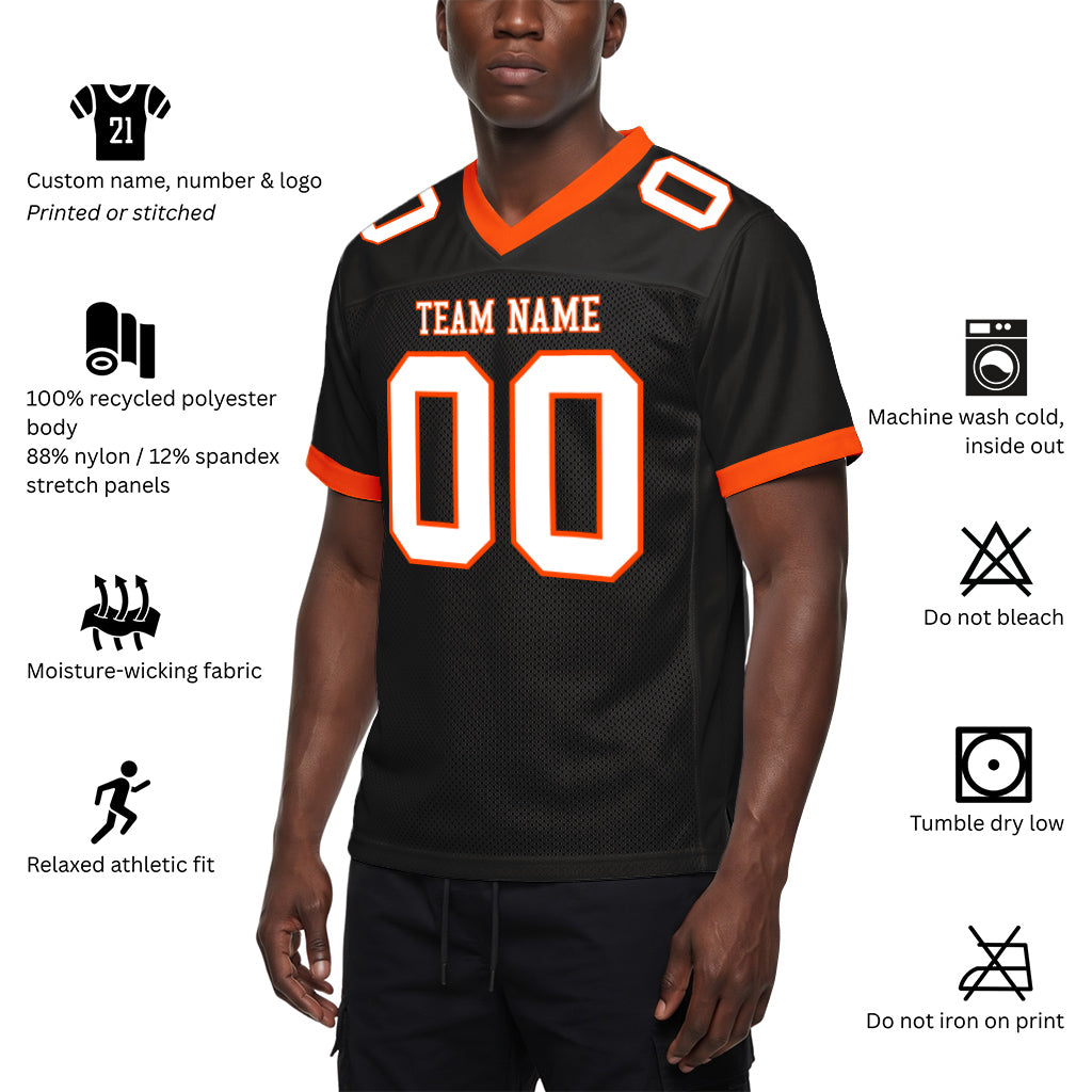 Custom Black White-Orange Mesh Football Jersey