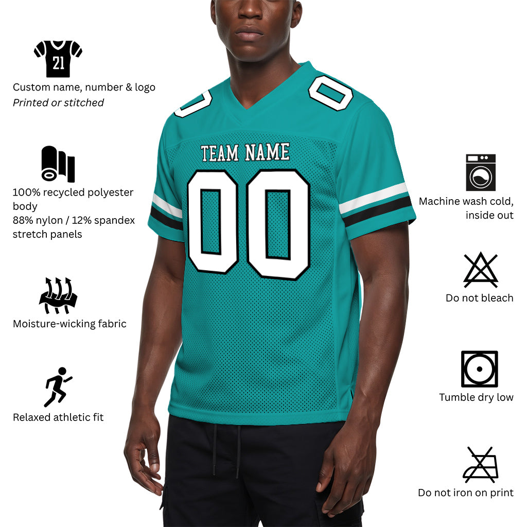Custom Aqua White-Black Mesh Football Jersey