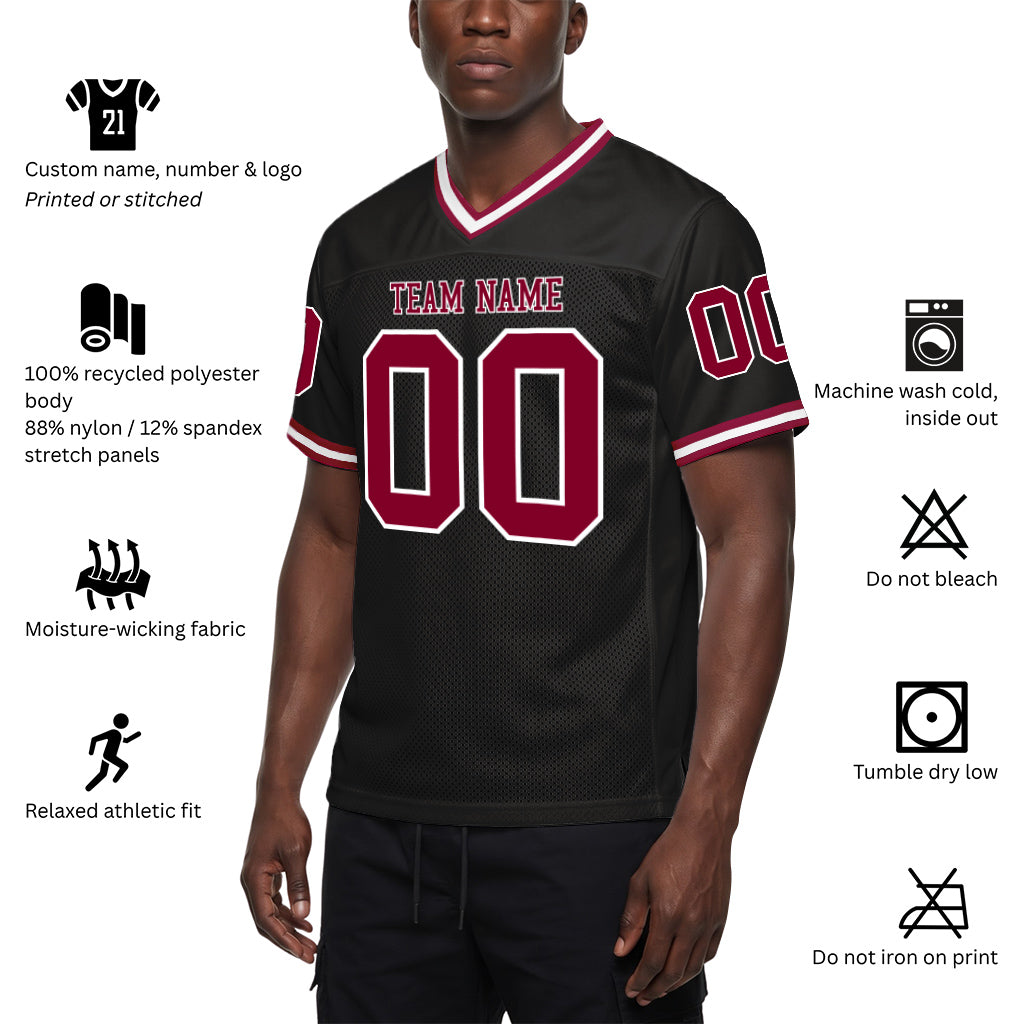 Custom Black Maroon-White Mesh Throwback Mesh Football Jersey