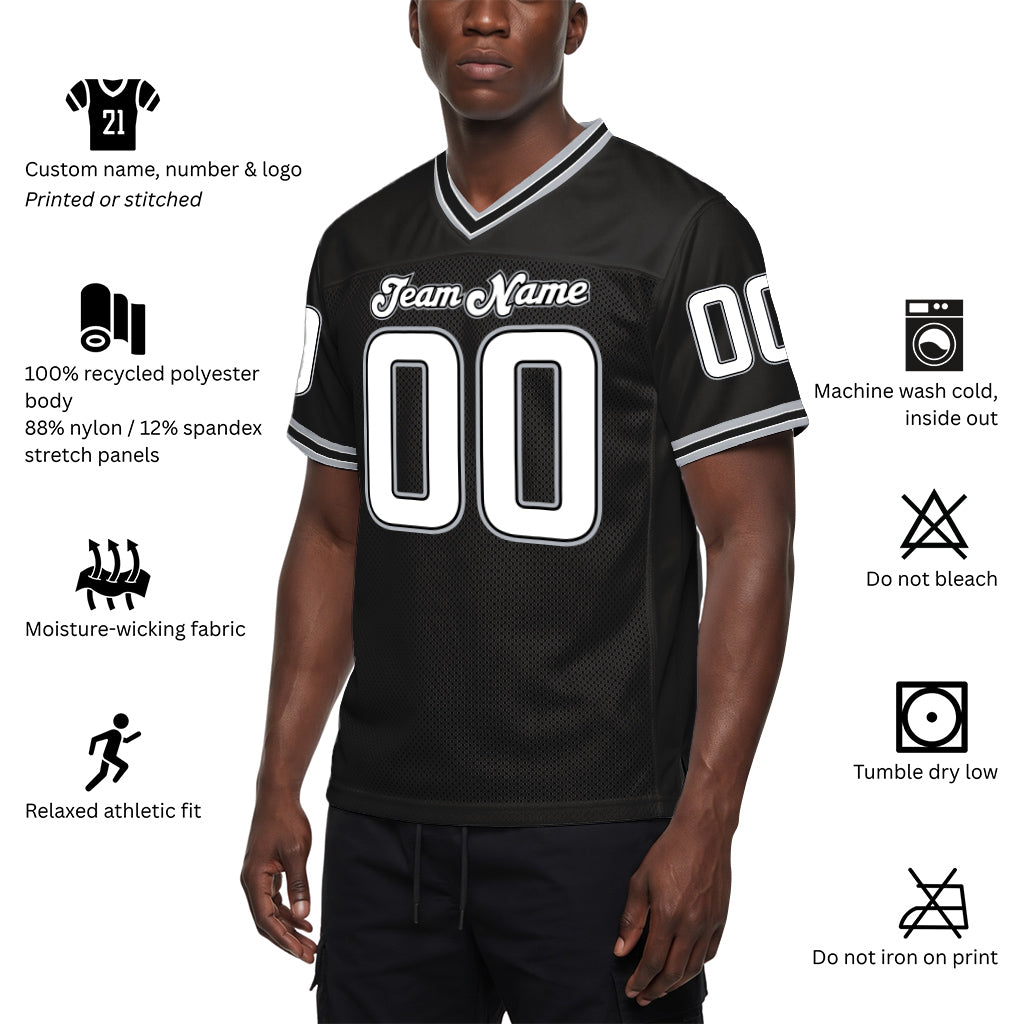 Custom Black White-Gray Mesh Throwback Mesh Football Jersey