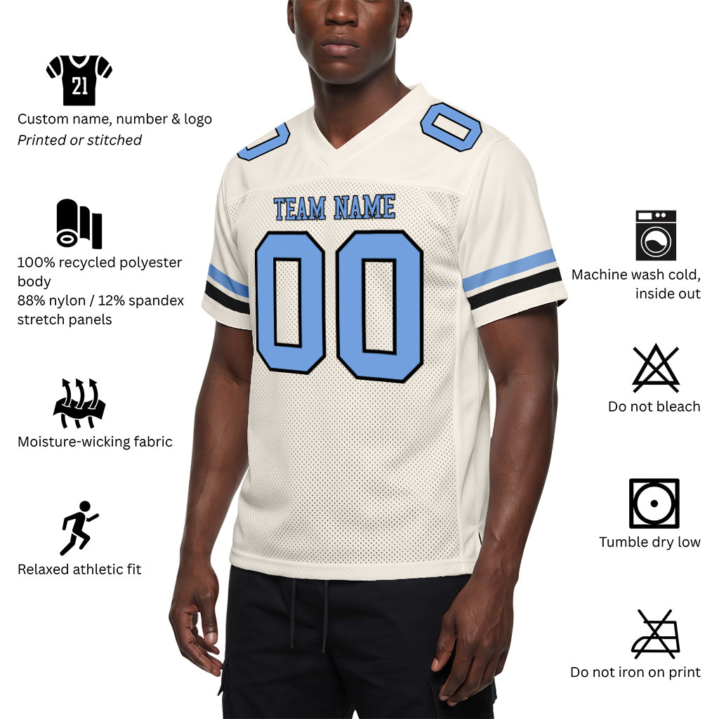 Custom Cream Light Blue-Steel Gray Mesh Football Jersey