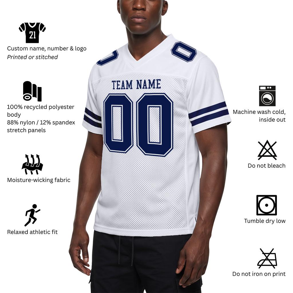 Custom White Navy-White Mesh Football Jersey