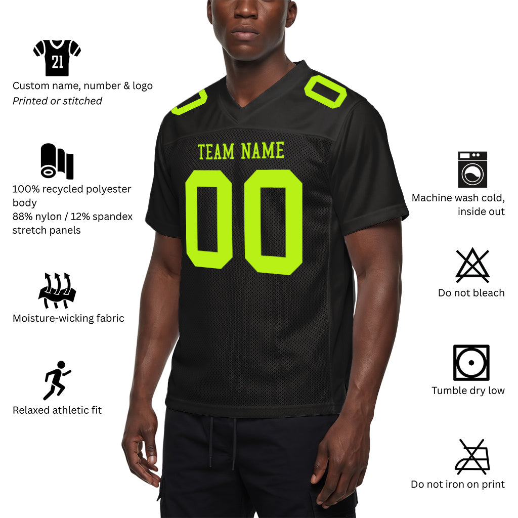 Custom Black Neon Green Mesh Football Jersey