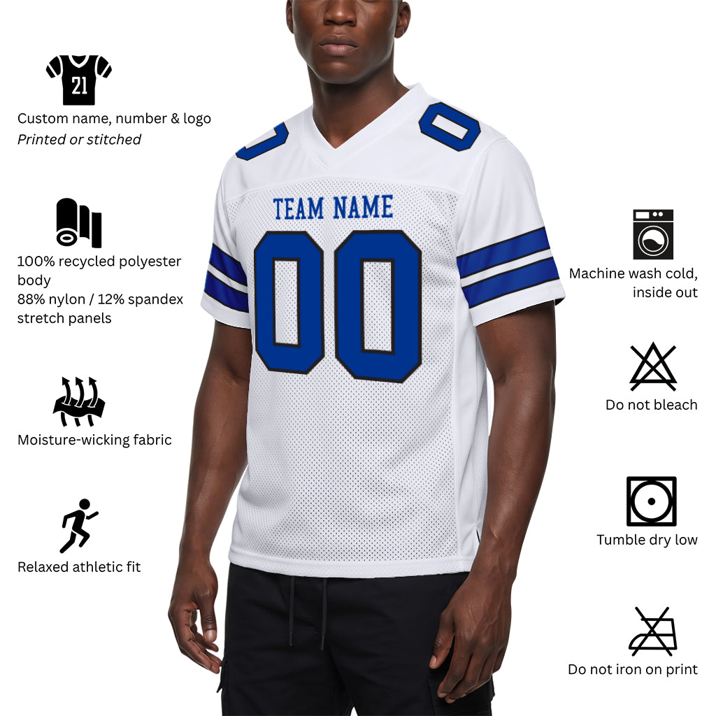 Custom White Royal-Black Mesh Football Jersey