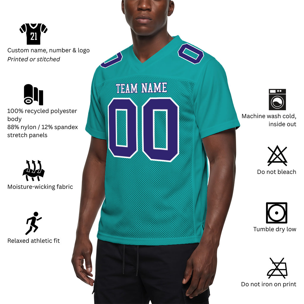 Custom Aqua Purple-White Football Jersey