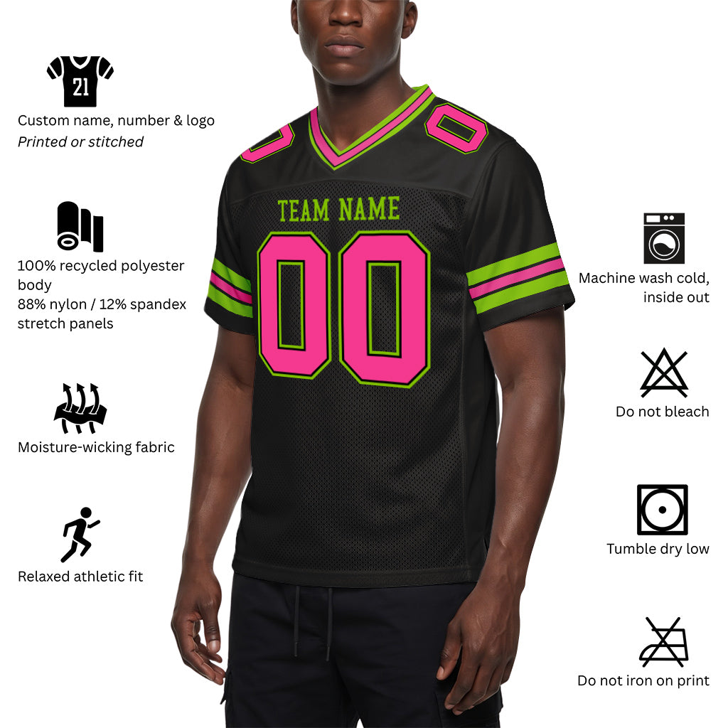 Custom Black Pink-Neon Green Mesh Football Jersey