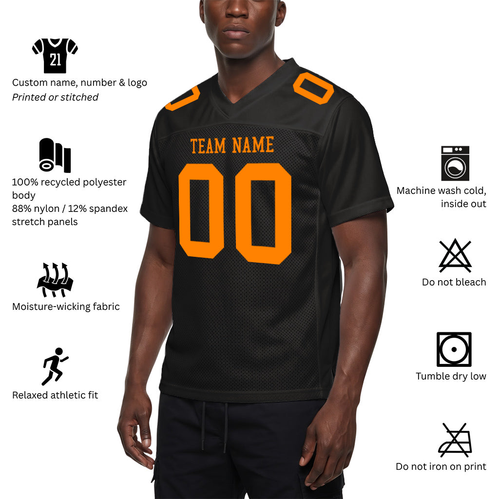 Custom Black Bay Orange Mesh Football Jersey