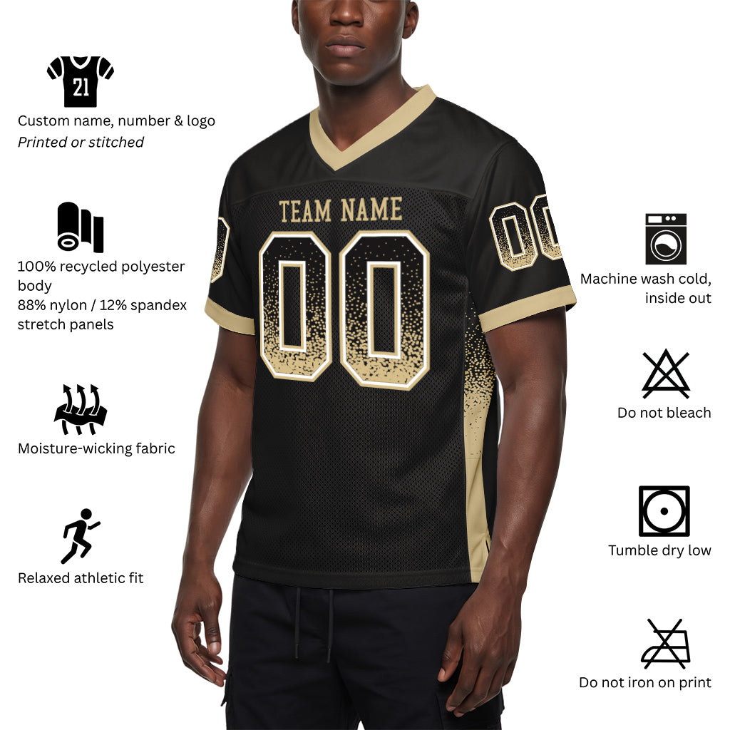 Custom Black Vegas Gold-White Drift Fashion Custom Name Mesh Football Jersey
