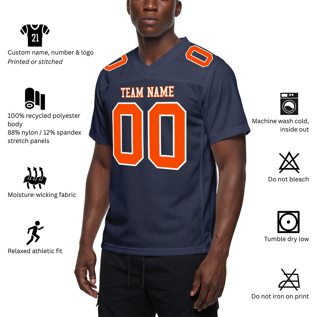 Custom Navy Orange-White Mesh Football Jersey