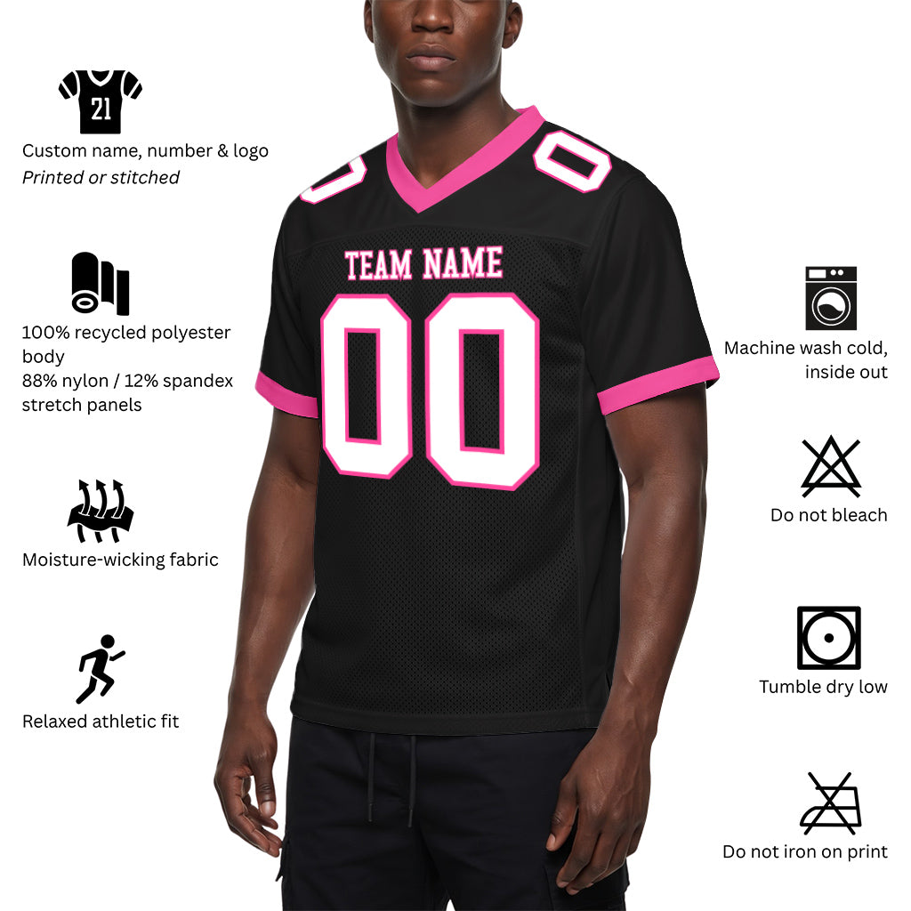 Custom Black White-Pink Mesh Football Jersey