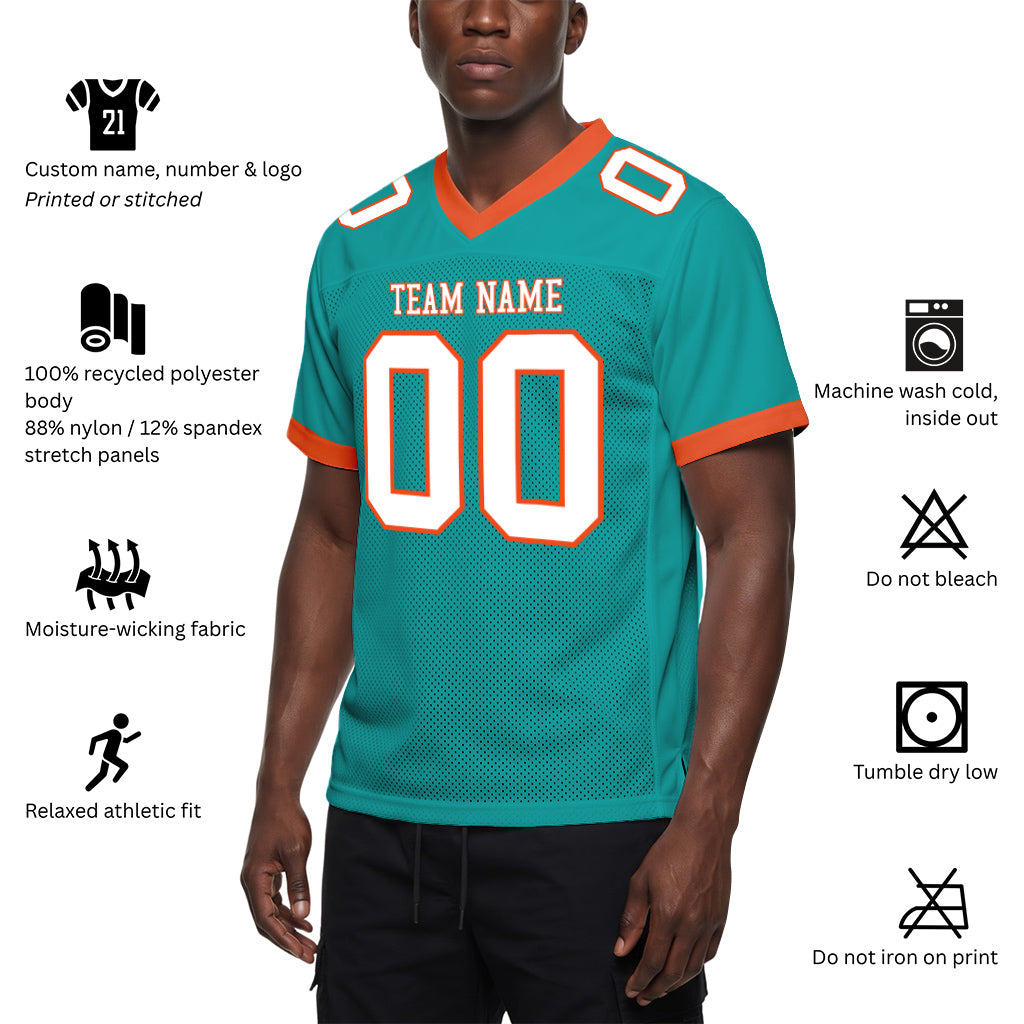 Custom Aqua White-Orange Mesh Football Jersey