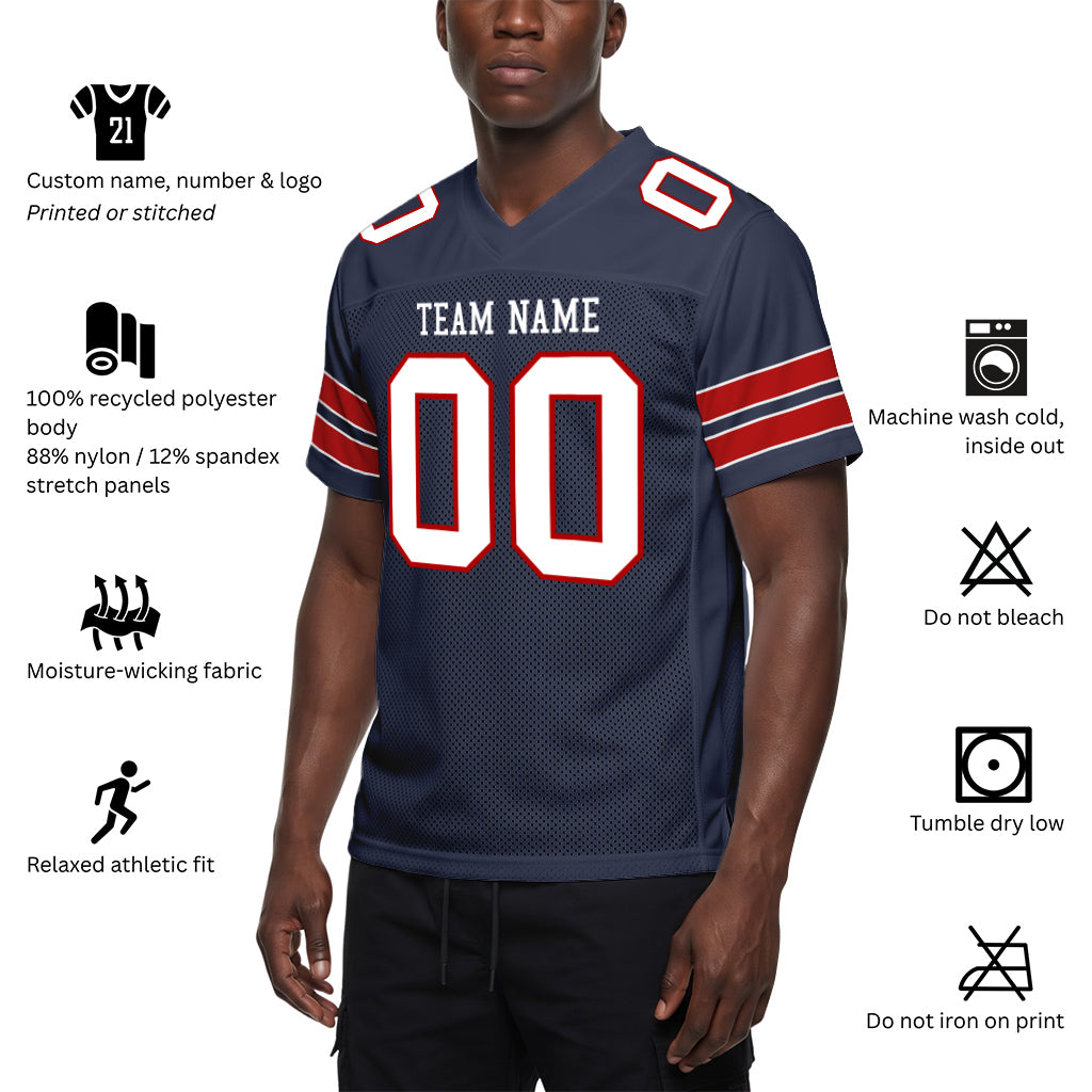 Navy White-Red Custom Football Jerseys For Men & Women