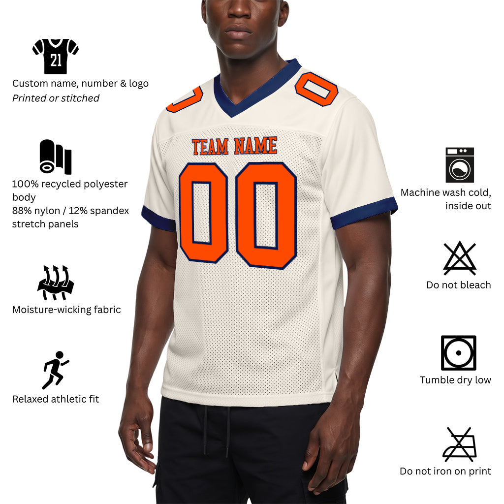 Custom Cream Orange-Navy Mesh Football Jersey