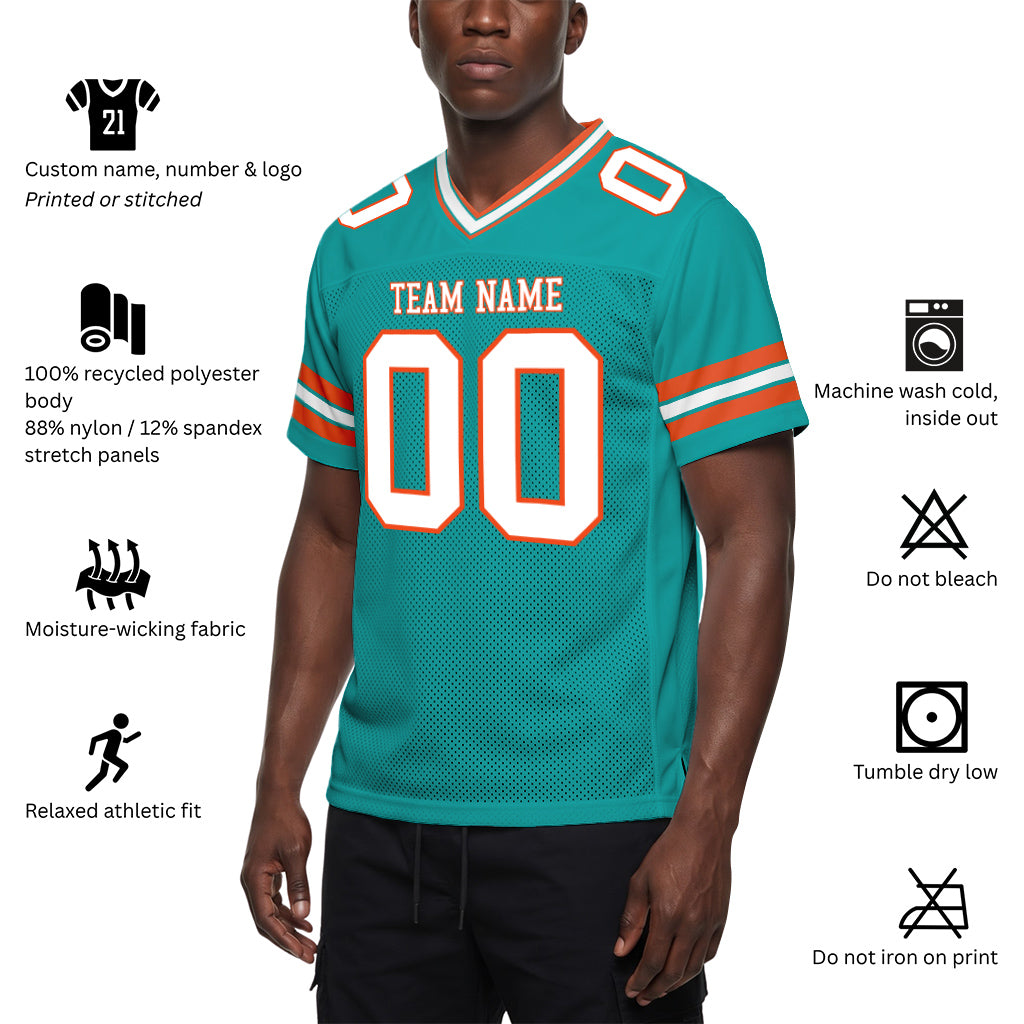Custom Aqua White-Orange Mesh Football Jersey