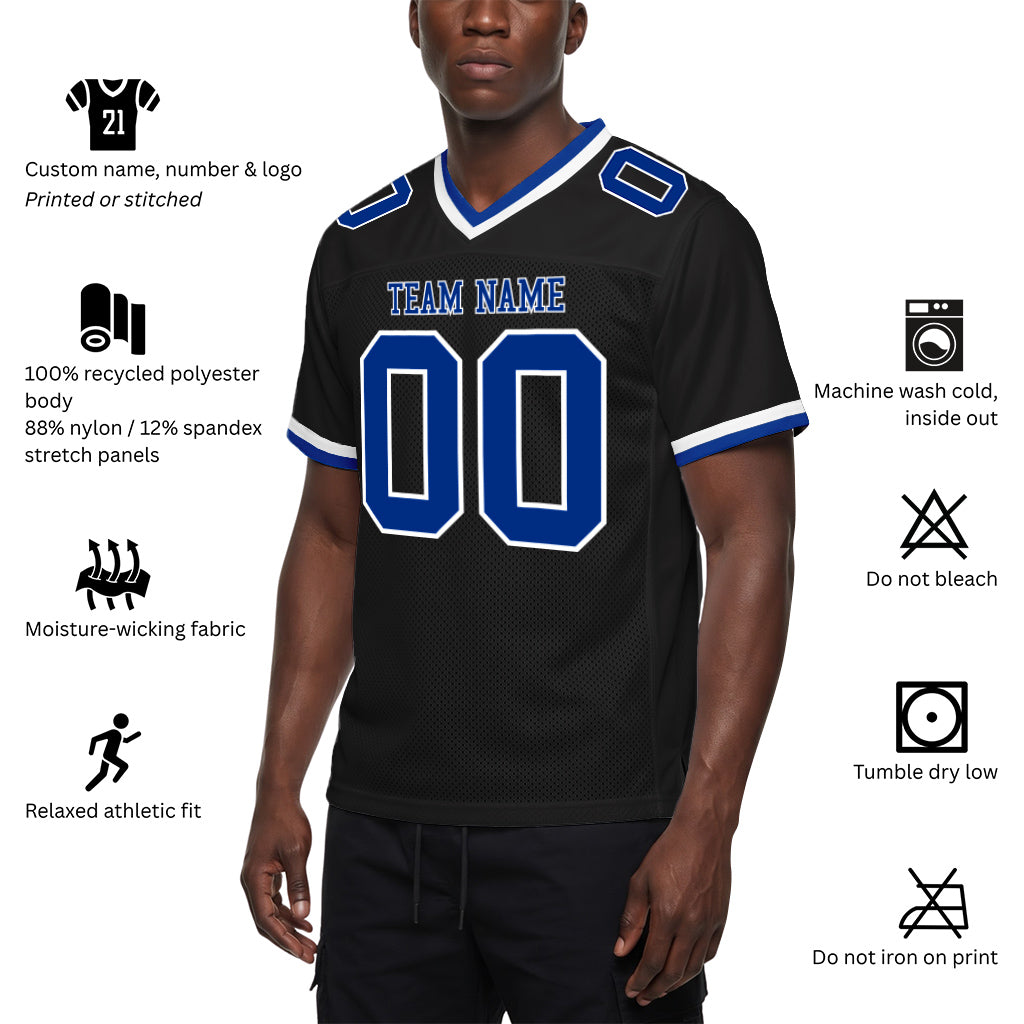 Custom Black Royal-White Mesh Football Jersey