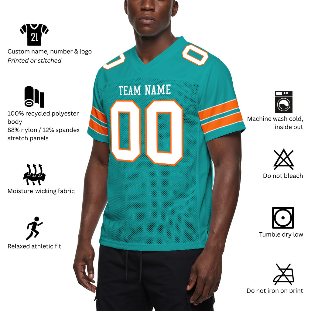 Custom Aqua White-Orange Mesh Football Jersey