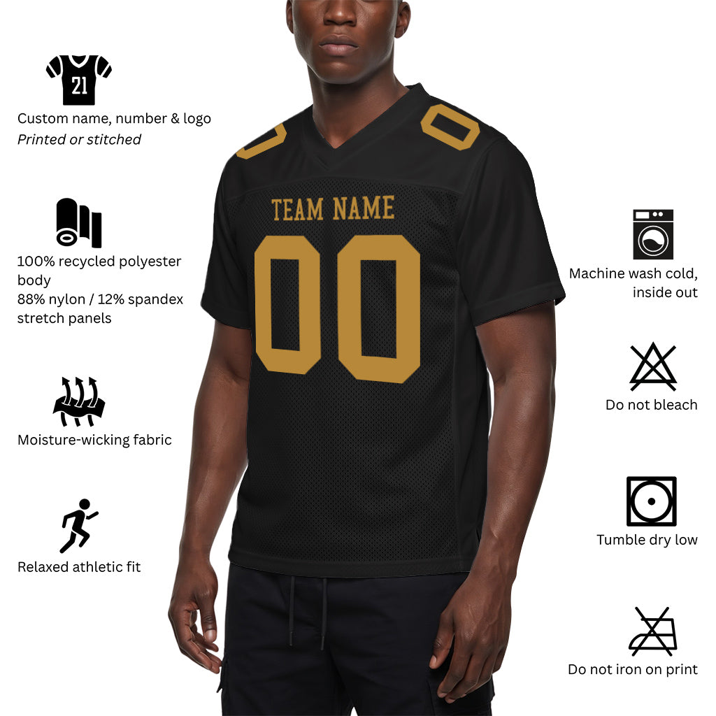 Custom Black Old Gold Mesh Football Jersey