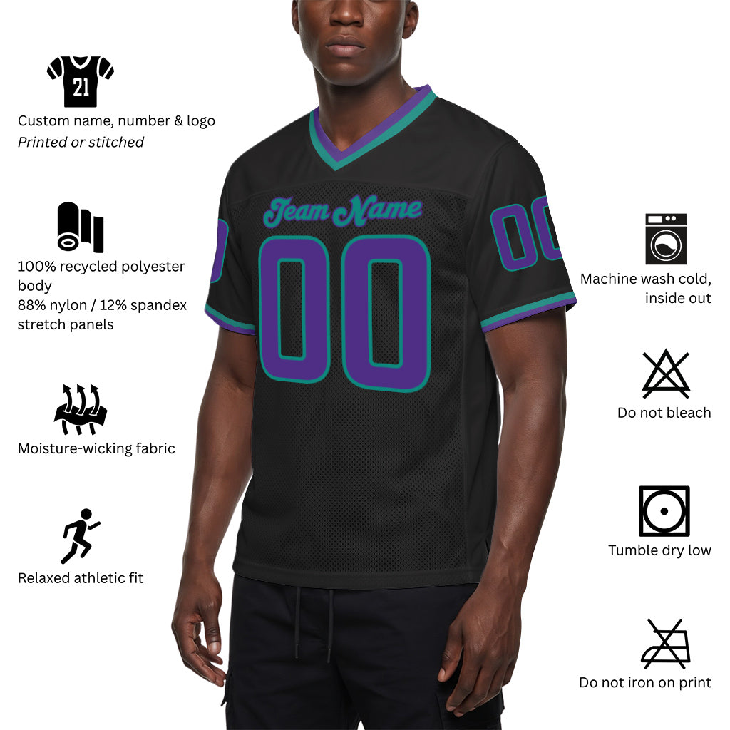 Custom Black Purple-Aqua Mesh Football Jersey