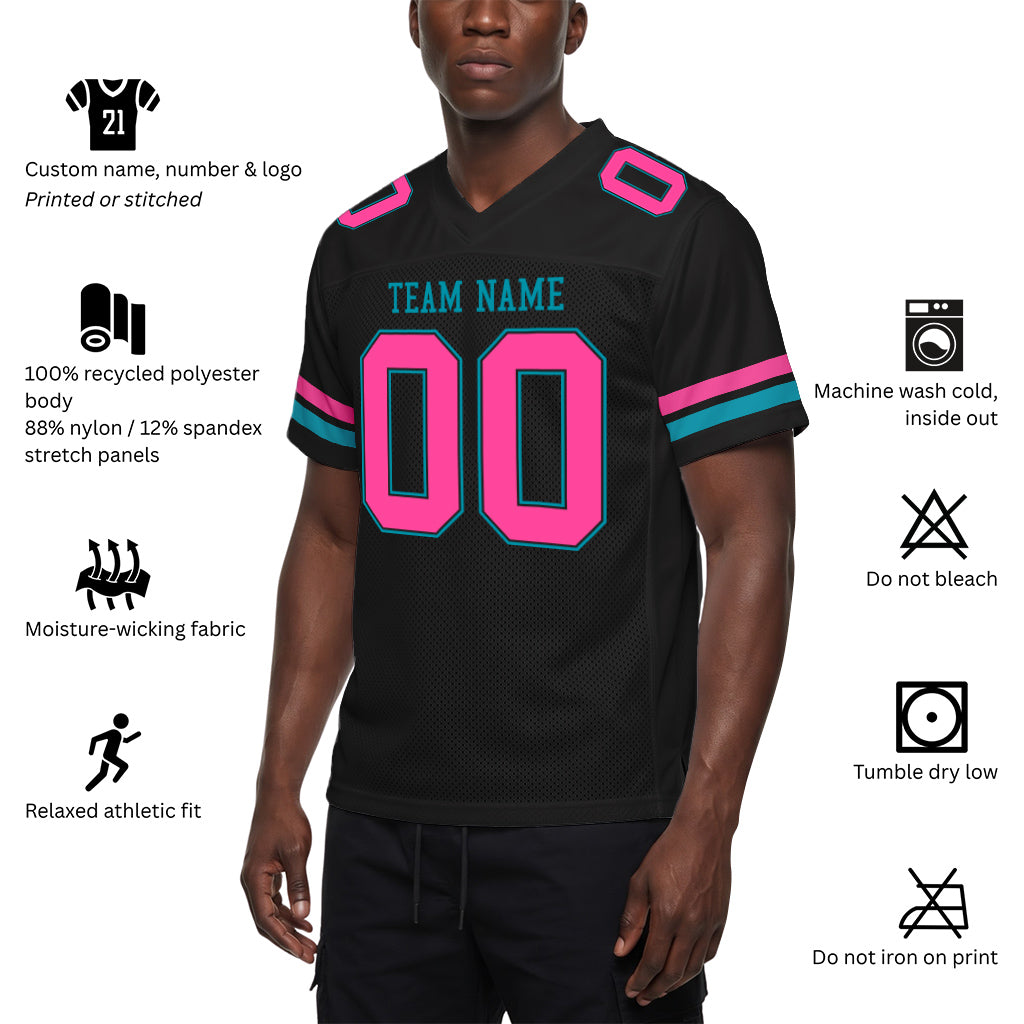 Custom Black Pink-Aqua Mesh Football Jersey
