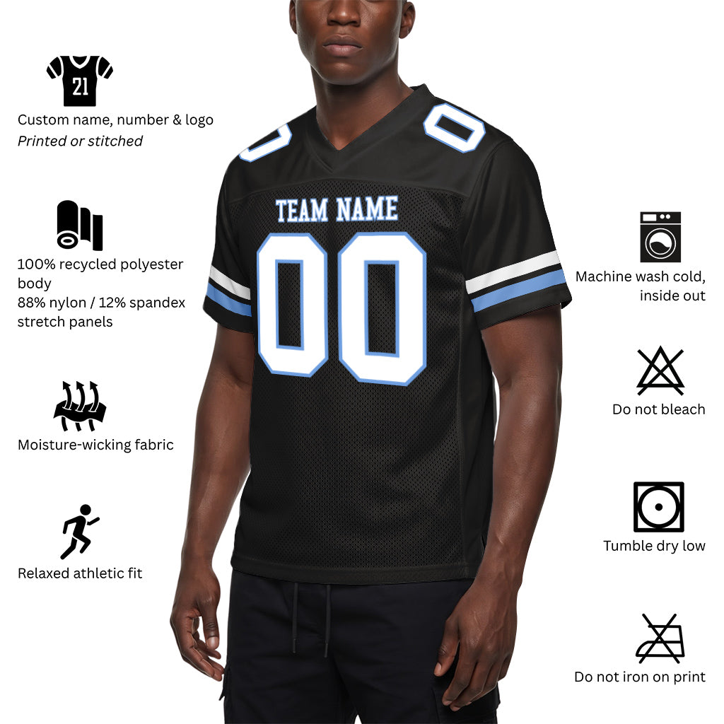 Custom Black White-Light Blue Mesh Football Jersey