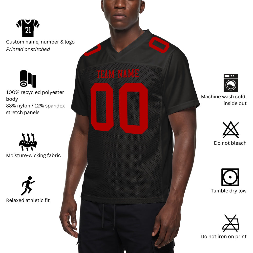 Custom Black Red Mesh Football Jersey