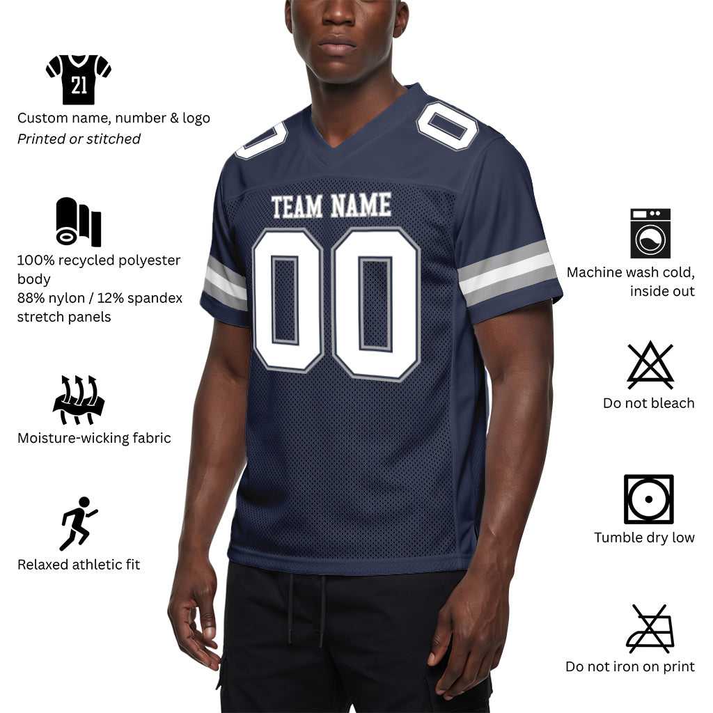 Custom Navy White-Gray Mesh Football Jersey