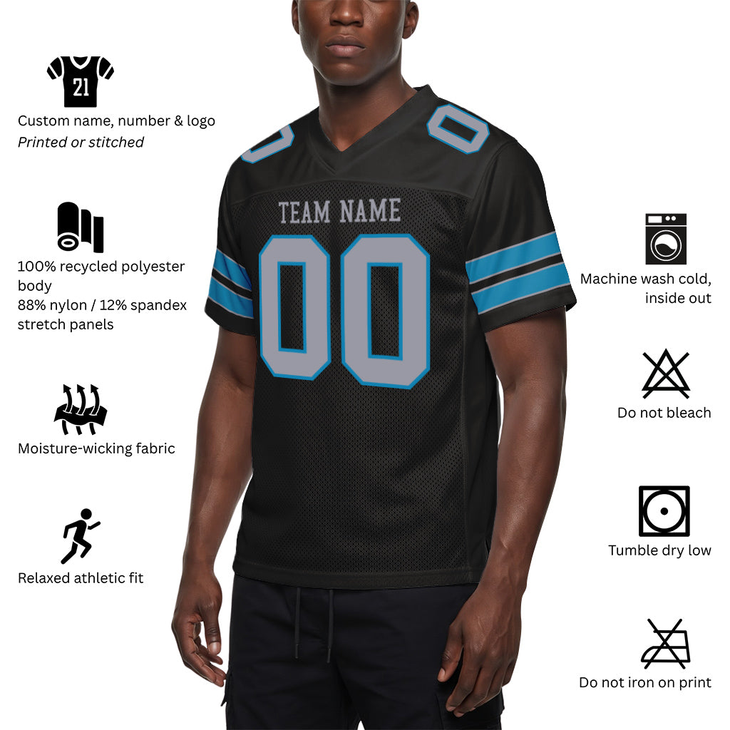Custom Black Light Gray-Panther Blue Mesh Football Jersey