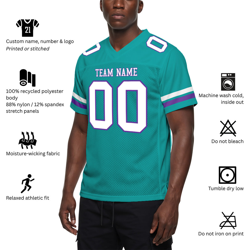 Custom Aqua White-Purple Mesh Football Jersey