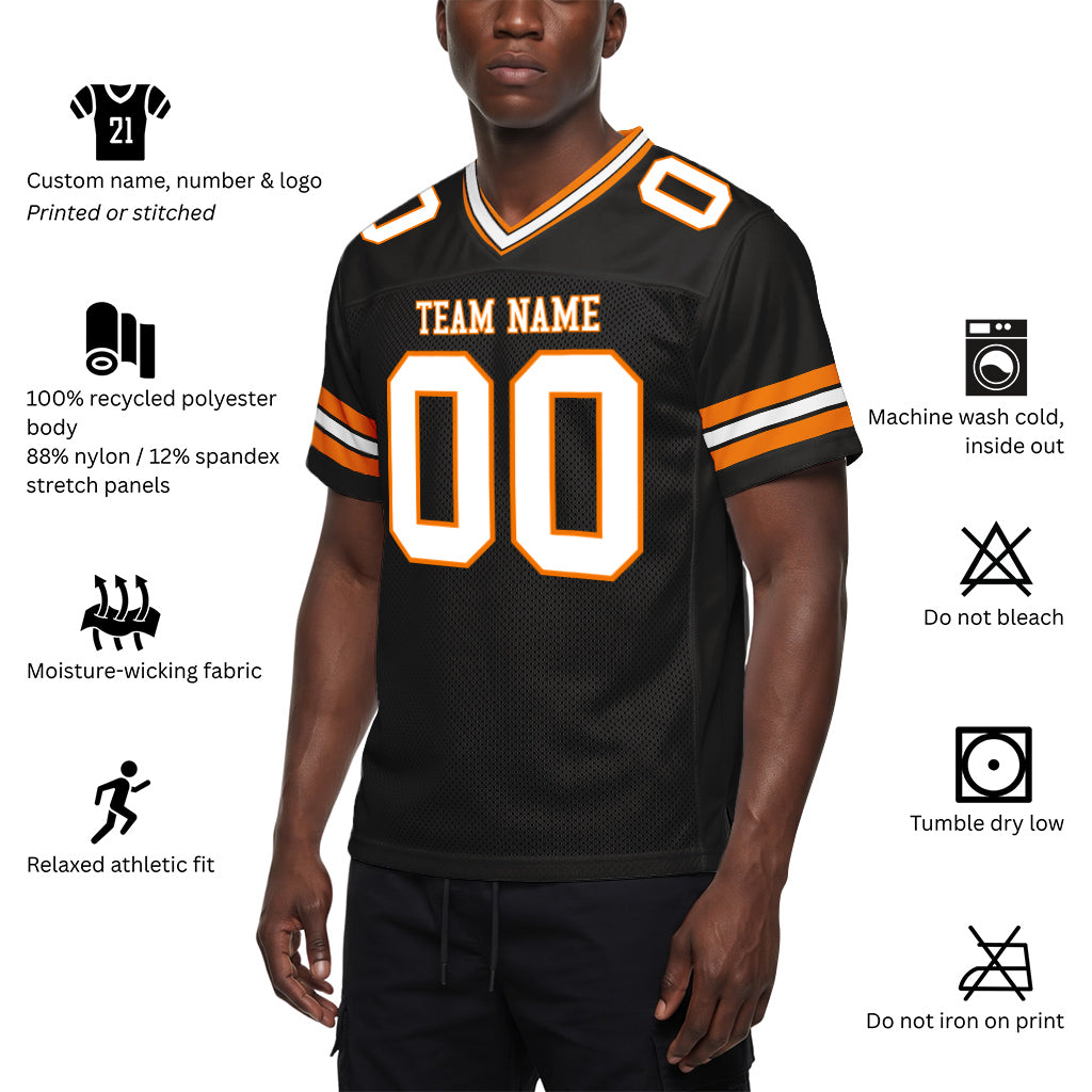 Custom Black White-Bay Orange Mesh Football Jersey