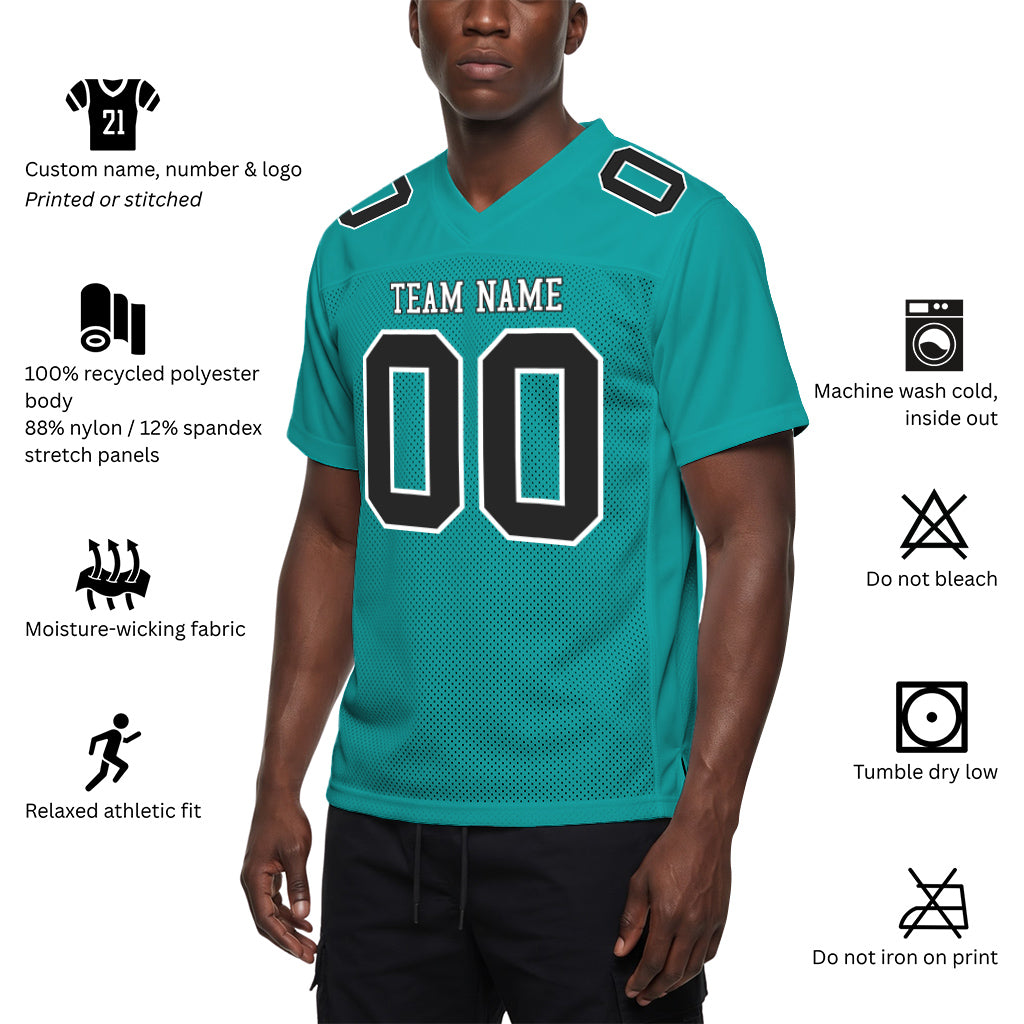 Custom Aqua Black-White Football Jersey