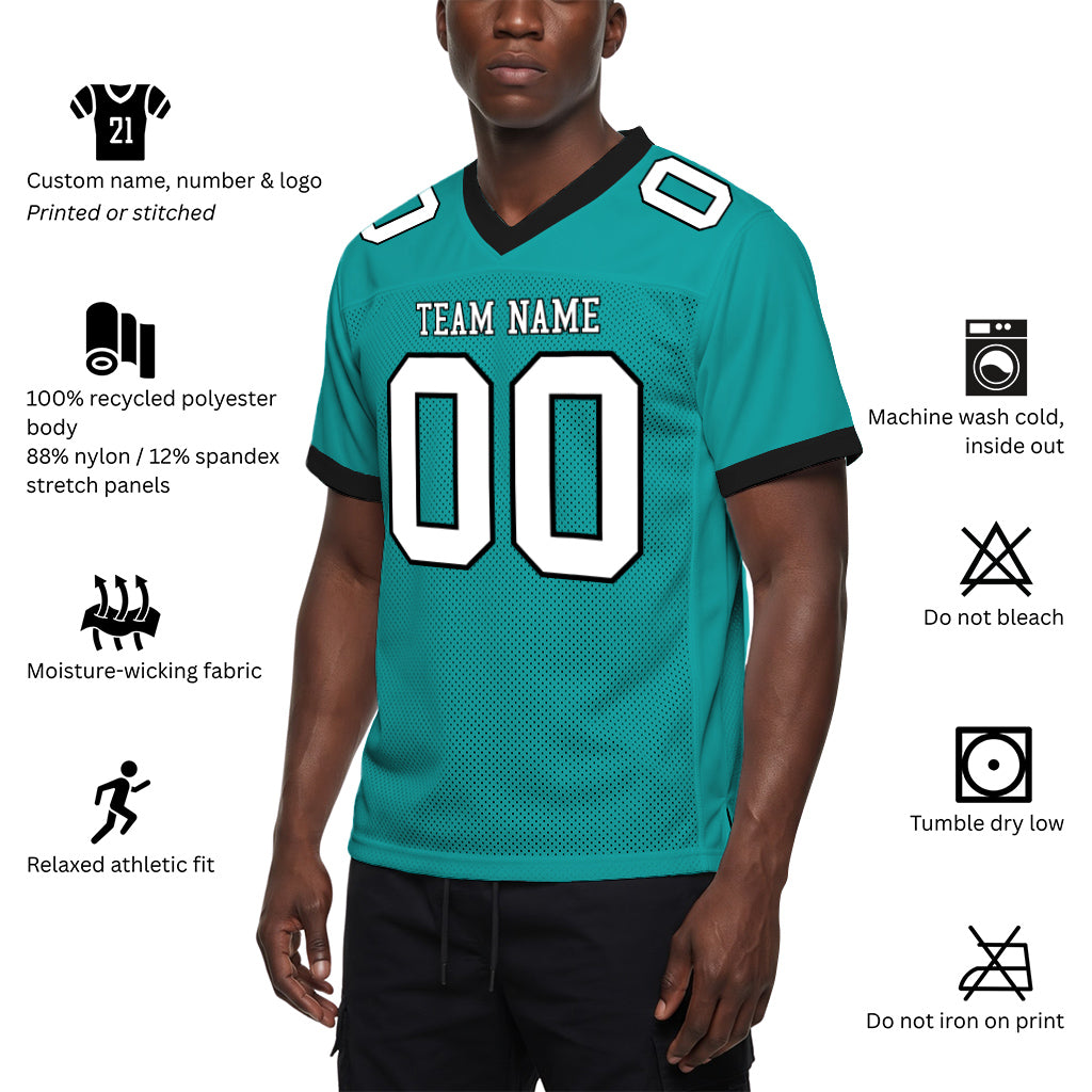 Custom Aqua White-Black Mesh Football Jersey