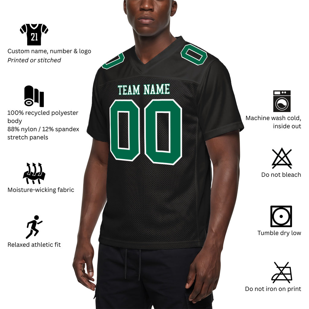 Custom Black Kelly Green-White Custom Name Mesh Football Jersey