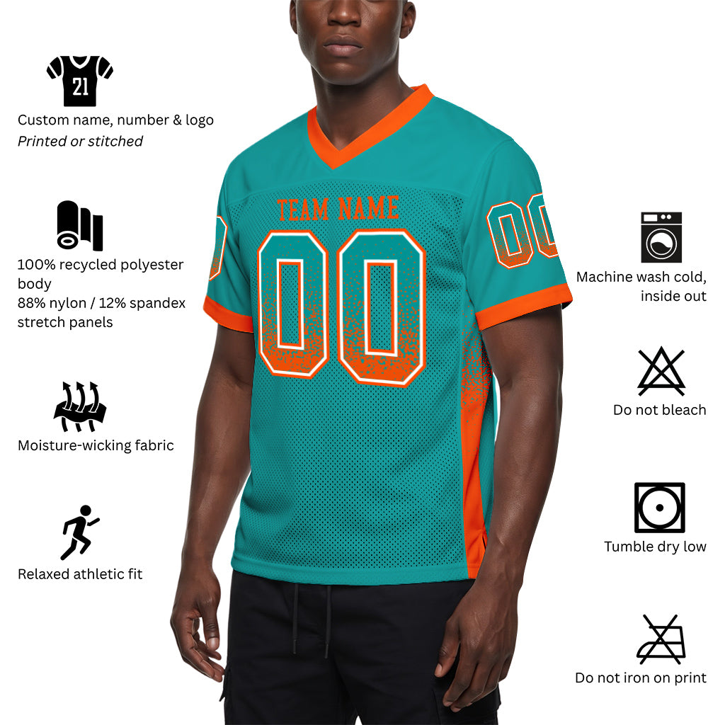 Custom Aqua Orange-White Drift Fashion Football Jersey